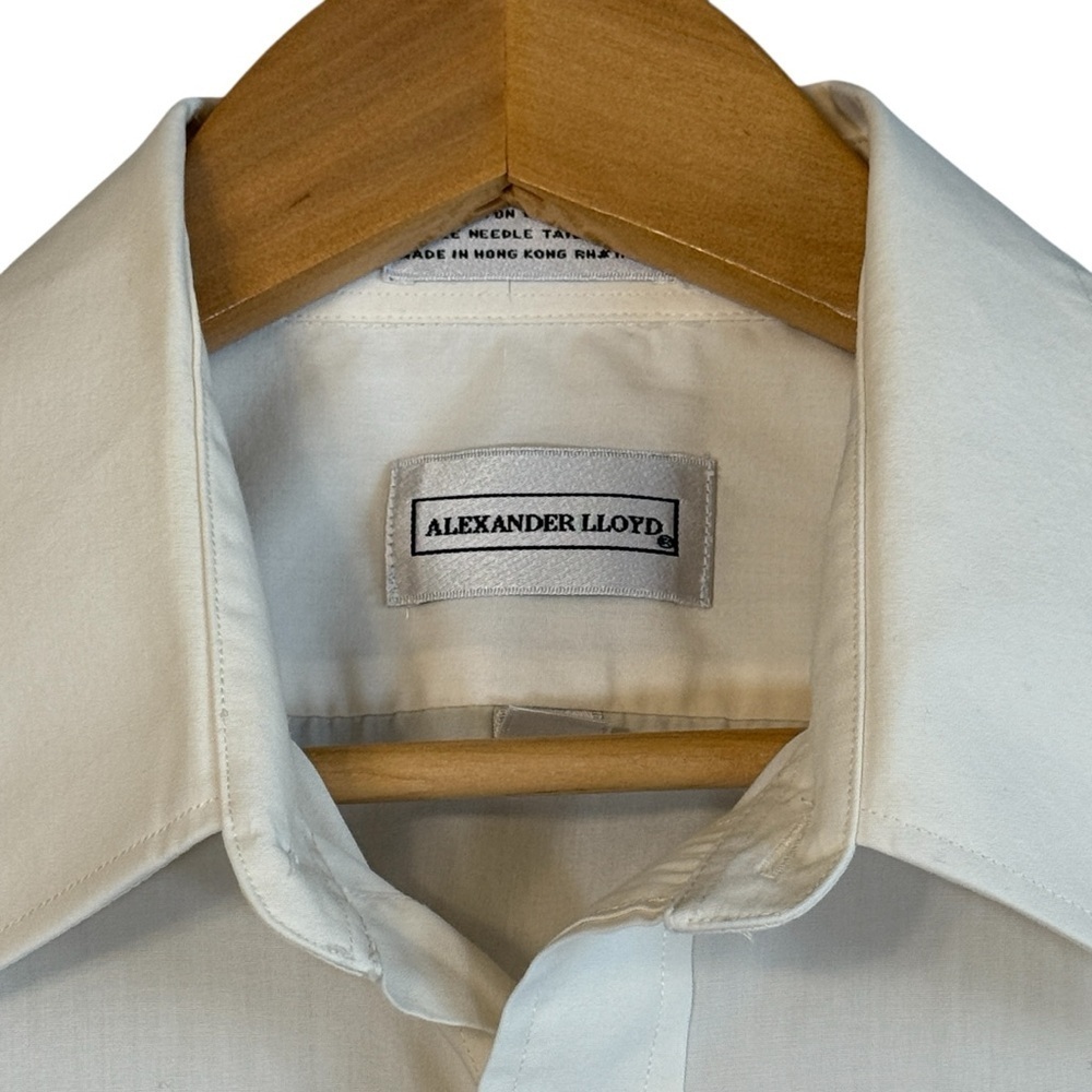 Alexander Lloyd Button Down Short Sleeve Dress Shirt. Cream Size 17.5 Tall #1851 - Picture 5 of 6